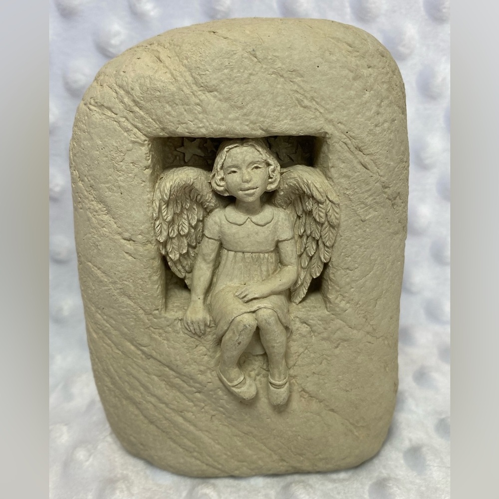 Vintage 1999 Carruth Studio “Window Angel" Hand-Cast Stone Sculpture